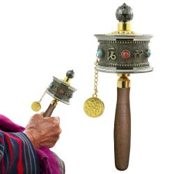 Handcrafted Tibetan Prayer Wheel - Alloy & Crystal Decor