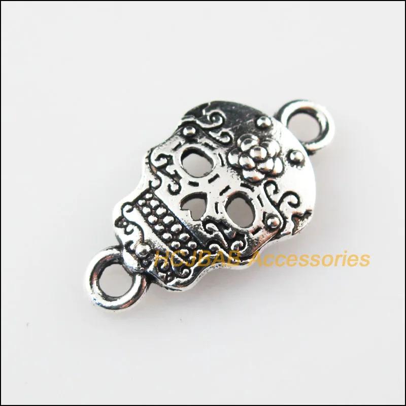 Tibetan Silver Flower Skull Charms - Gothic Jewelry Making Pendants
