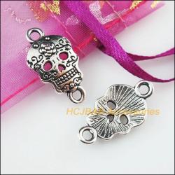 Tibetan Silver Flower Skull Charms - Gothic Jewelry Making Pendants