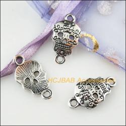 Tibetan Silver Flower Skull Charms - Gothic Jewelry Making Pendants
