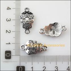 Tibetan Silver Flower Skull Charms - Gothic Jewelry Making Pendants