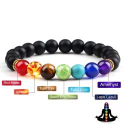 Bracelets de guérison des chakras | Œil de tigre et pierre de lave pour hommes et femmes