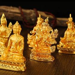 Figurines bouddhistes tibétaines dorées gravées - Cadeaux décoratifs et autels