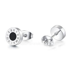 Boucles d'oreilles en acier inoxydable avec chiffres romains en zircon cubique - Bijoux pour hommes et femmes