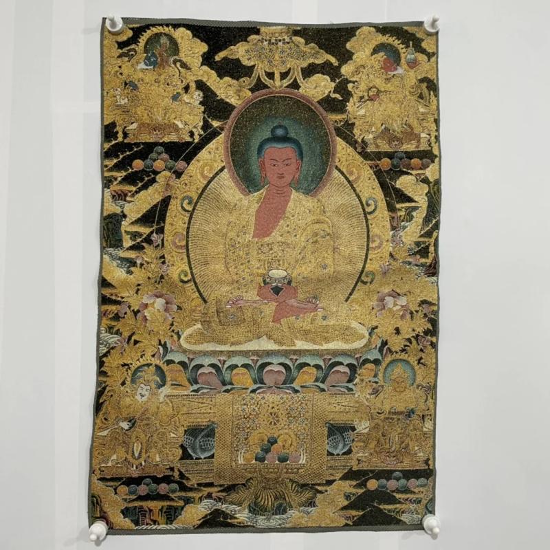 Amitabha Buddha Tangka Embroidery: Wall Decor, Tibetan Buddhist Art
