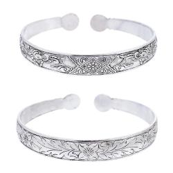 Bracelet manchette vintage en argent sculpté à motif floral pour femme