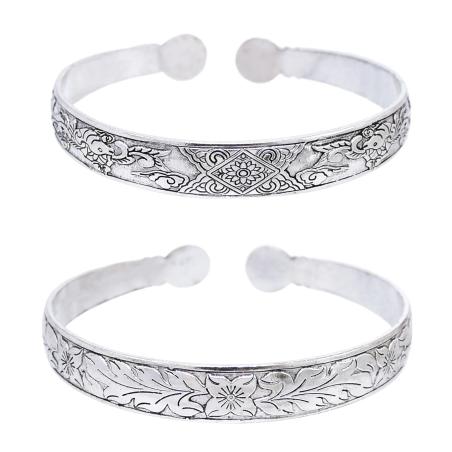 Bracciale rigido vintage in argento con intaglio a forma di fiore per donna