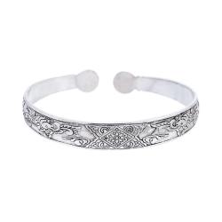 Bracciale rigido vintage in argento con intaglio a forma di fiore per donna