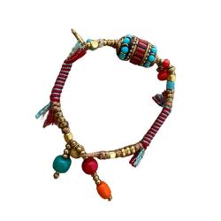 Bracciale con campanella in stile tibetano | Gioiello regolabile con perline, regalo per donna