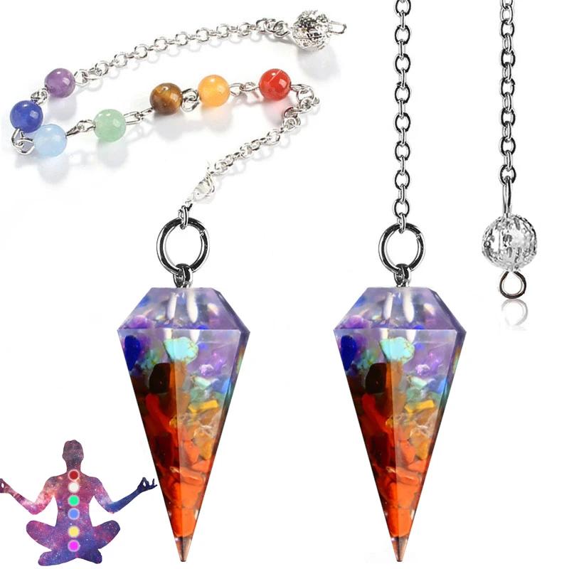 Collier pendentif en résine 7 chakras : Reiki, yoga et décoration
