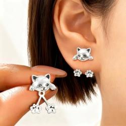 Niedliche Katzenohrringe für Damen | Vintage-Ohrringe aus Silber mit Tiermotiven