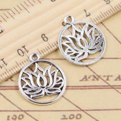 Yoga Lotus Flower Charms (20pc) - Tibetan Silver Pendants for Crafts