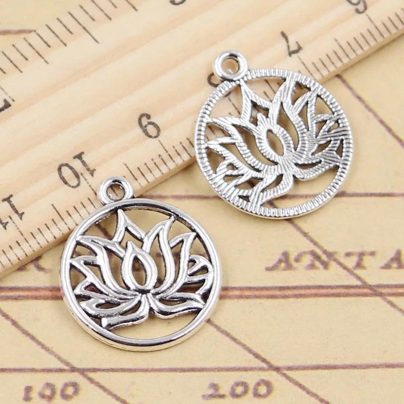 Yoga Lotus Flower Charms (20pc) - Tibetan Silver Pendants for Crafts