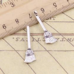 Antique Bronze Broom Charms - 20 Pack for Jewelry Making
