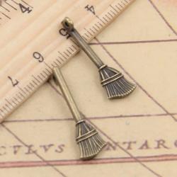 Antique Bronze Broom Charms - 20 Pack for Jewelry Making
