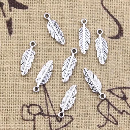 Breloques en argent antique en forme de plume et de feuille (lot de 50) pour la création de bijoux.