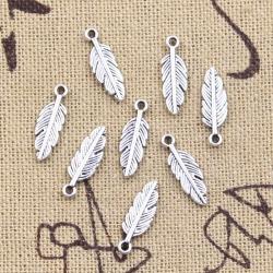 Breloques en argent antique en forme de plume et de feuille (lot de 50) pour la création de bijoux.
