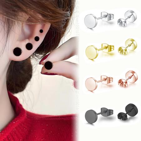 Stainless Steel Punk Earrings | Round Black & Gold/Silver | Unisex