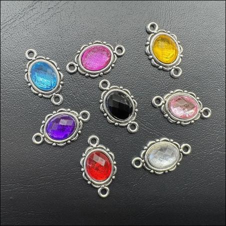 Acrylic Charm Connectors | Tibetan Silver Tone Pendants - 24 Pieces