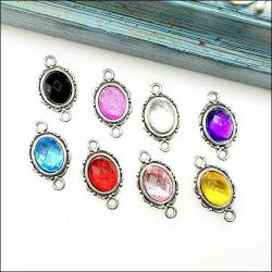 Acrylic Charm Connectors | Tibetan Silver Tone Pendants - 24 Pieces