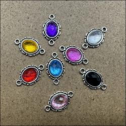 Acrylic Charm Connectors | Tibetan Silver Tone Pendants - 24 Pieces
