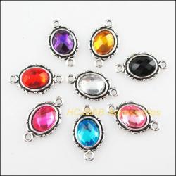Acrylic Charm Connectors | Tibetan Silver Tone Pendants - 24 Pieces