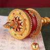 Ruota della preghiera a manovella in rame - Stile tibetano con manico in legno di sandalo