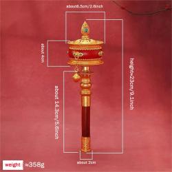 Ruota della preghiera a manovella in rame - Stile tibetano con manico in legno di sandalo
