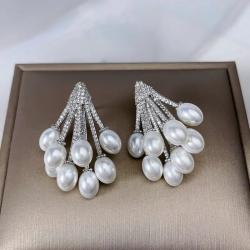 White Pearl Cluster Earrings | Elegant & Luxurious