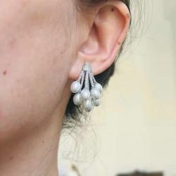 White Pearl Cluster Earrings | Elegant & Luxurious