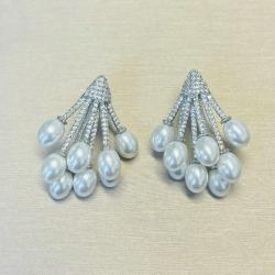 White Pearl Cluster Earrings | Elegant & Luxurious