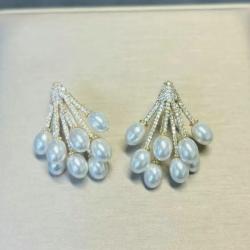 White Pearl Cluster Earrings | Elegant & Luxurious