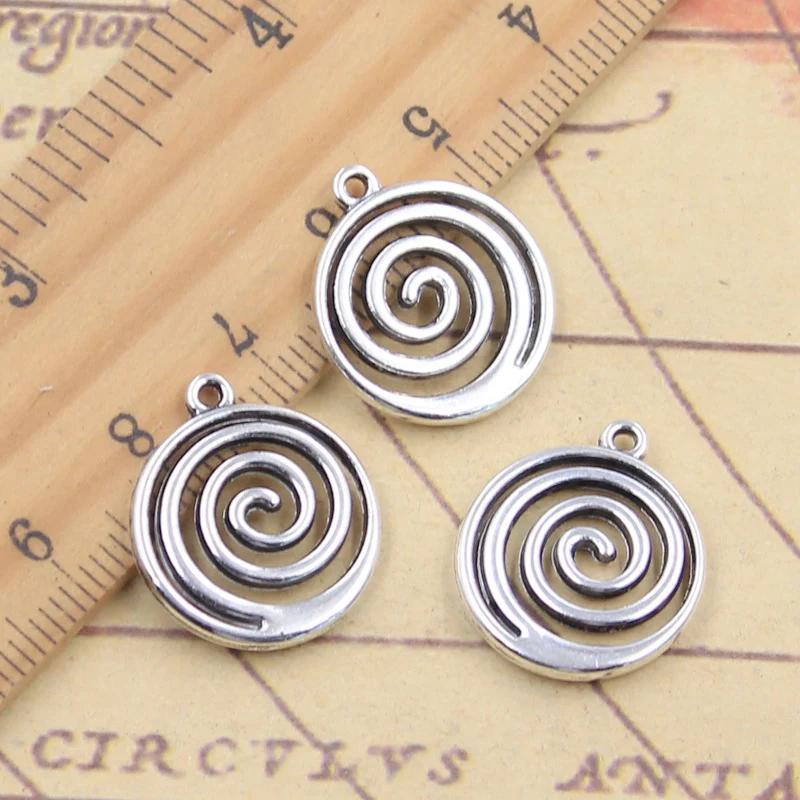 Spiral Charm Set: 10 Antique Silver Helix Pendants for Jewelry Making