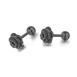 Boucles d'oreilles Rose Noire - Acier inoxydable et argent