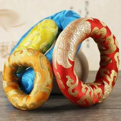 Silk-Embroidered Singing Bowl Cushion - Handcrafted in Nepal