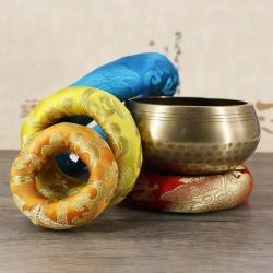 Silk-Embroidered Singing Bowl Cushion - Handcrafted in Nepal