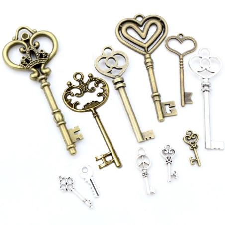 Vintage Key Charms - Antique Silver & Bronze Jewelry Findings for DIY