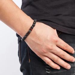 Bracelet pour homme en perles de pierre volcanique et de bois | Style tibétain fait main
