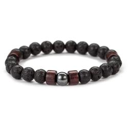 Bracelet pour homme en perles de pierre volcanique et de bois | Style tibétain fait main