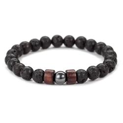 Bracelet pour homme en perles de pierre volcanique et de bois | Style tibétain fait main