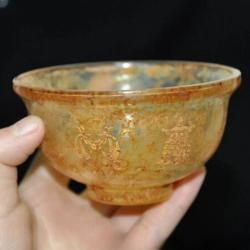 Tibet Budist Tapınağı Kristal Çay Kasesi - Sekiz Hazine Dekorasyonu