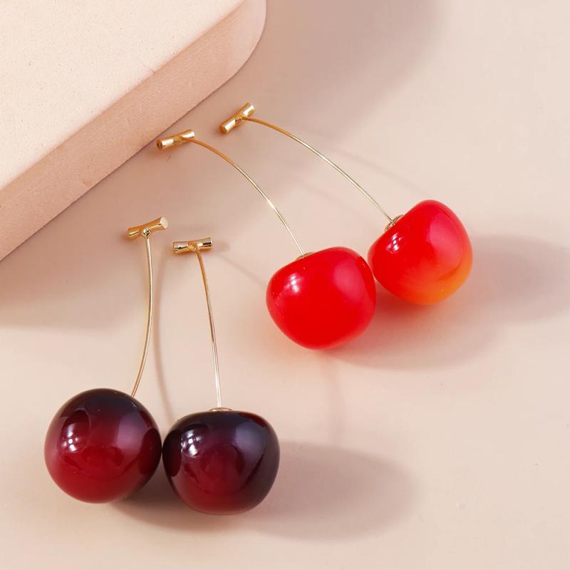 Orecchini pendenti a forma di ciliegia rossa - Ciondoli di frutta carini ed eleganti