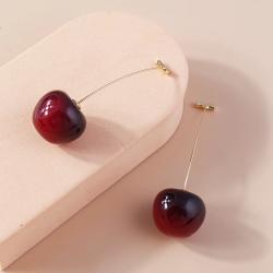 Orecchini pendenti a forma di ciliegia rossa - Ciondoli di frutta carini ed eleganti