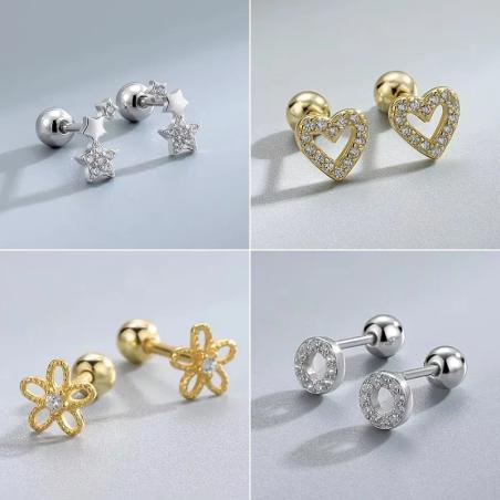 Boucles d'oreilles puces en forme de cœur | Hypoallergéniques et à vis