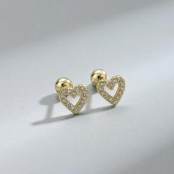 Boucles d'oreilles puces en forme de cœur | Hypoallergéniques et à vis