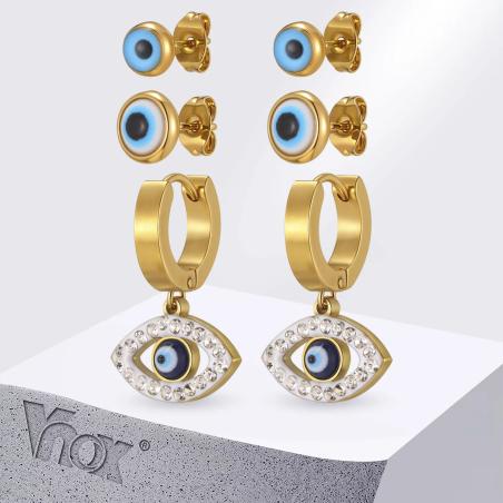 Turkish Evil Eye Stud Earrings - Gold Plated for Women