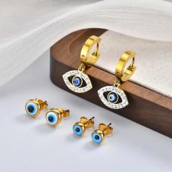 Turkish Evil Eye Stud Earrings - Gold Plated for Women