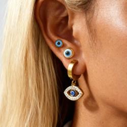 Turkish Evil Eye Stud Earrings - Gold Plated for Women