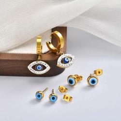 Turkish Evil Eye Stud Earrings - Gold Plated for Women