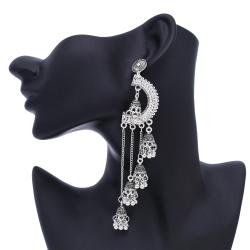 Vintage Silver Indian Earrings - Tibetan Moon & Flower Pendants